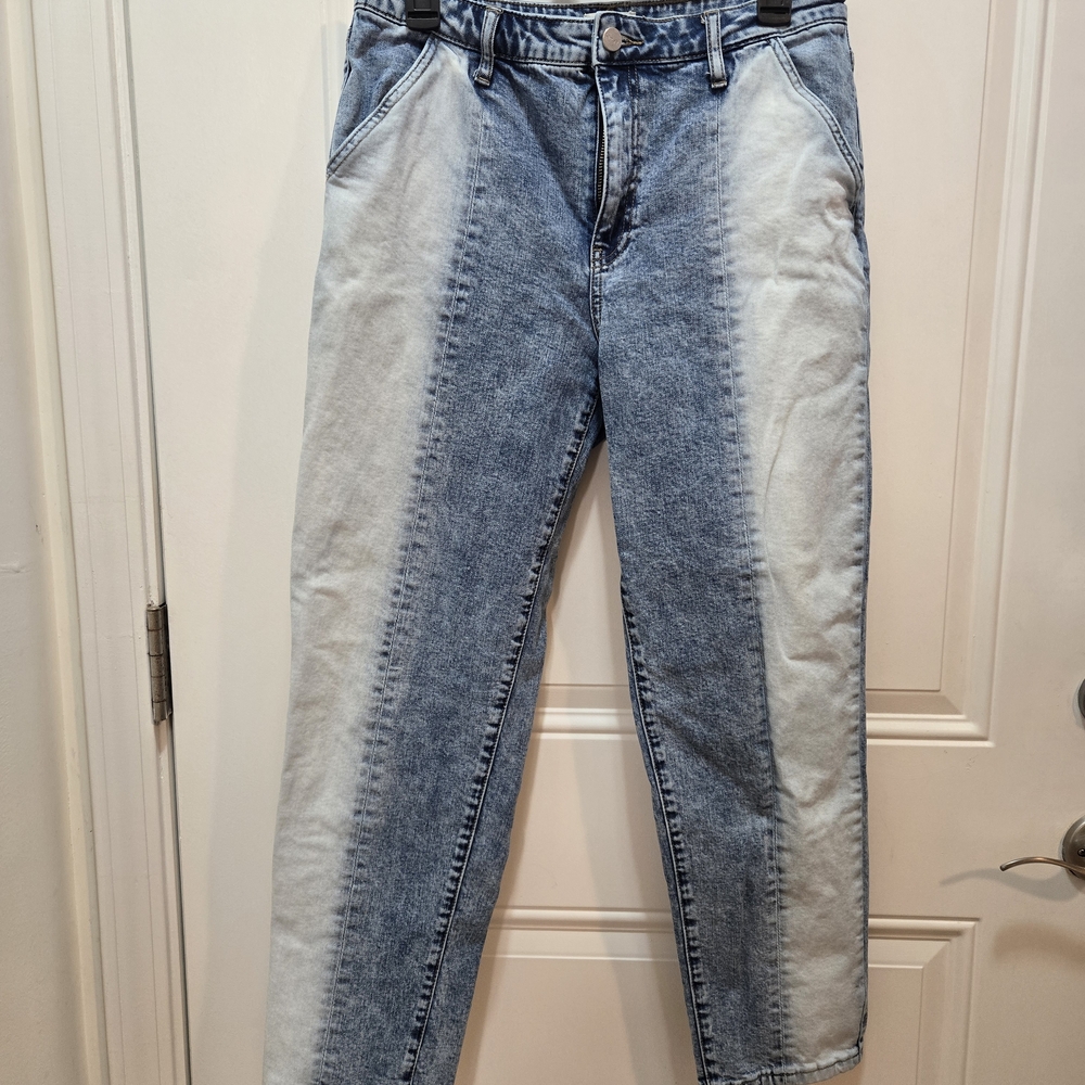 Two-Tone Blue Straight Leg Jeans - Women